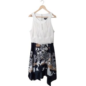 Michel Antoni Women's Plus Size 18W Dress Hankerchief Skirt Black White Bodice